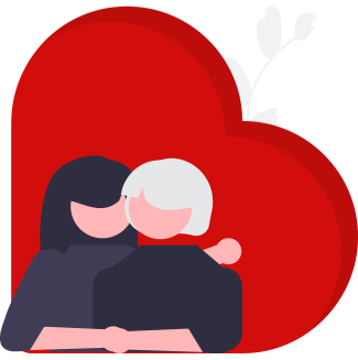Mother and daughter behind the heart illustration